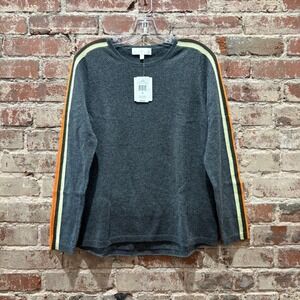 NWT Lisa Todd 100% Cashmere Stripe Charcoal Sweater Medium